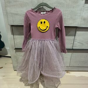Pink Dress with Smiley Face and Tulle Skirt